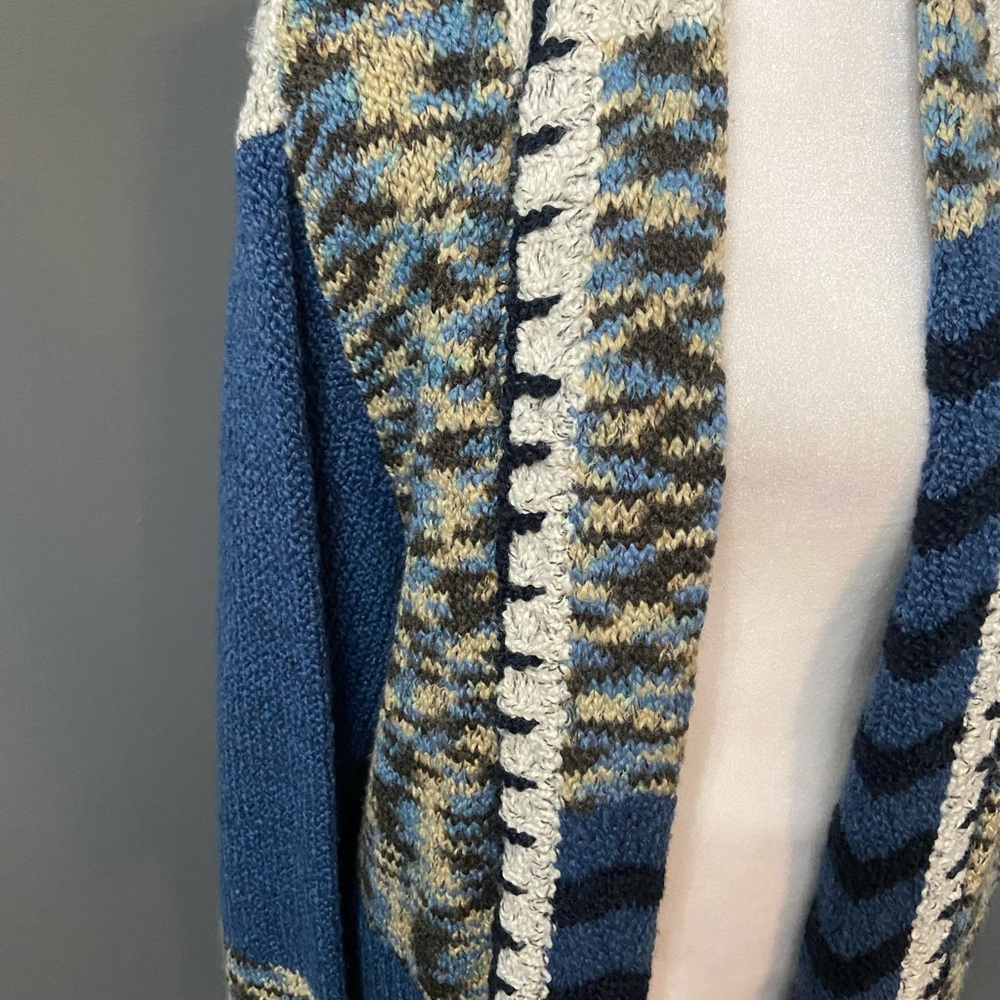 NORTH STYLE Womens Long Patch Work Chunky Open Front Cardigan XL Cabincore Cozy - Picture 8 of 14